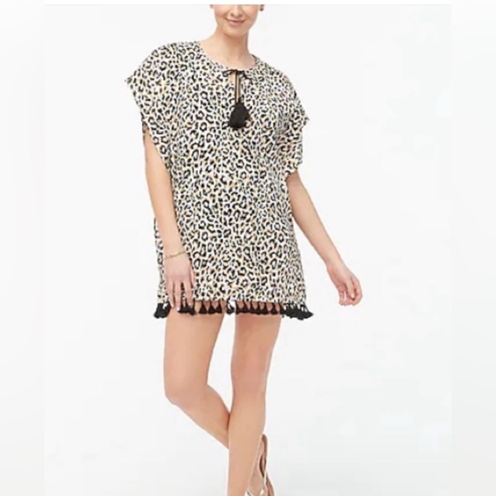 J. Crew Leopard-Print Tassel Tunic Size M